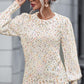 CozyWonders Heathered Round Neck Cream Lantern Sleeve Sweater