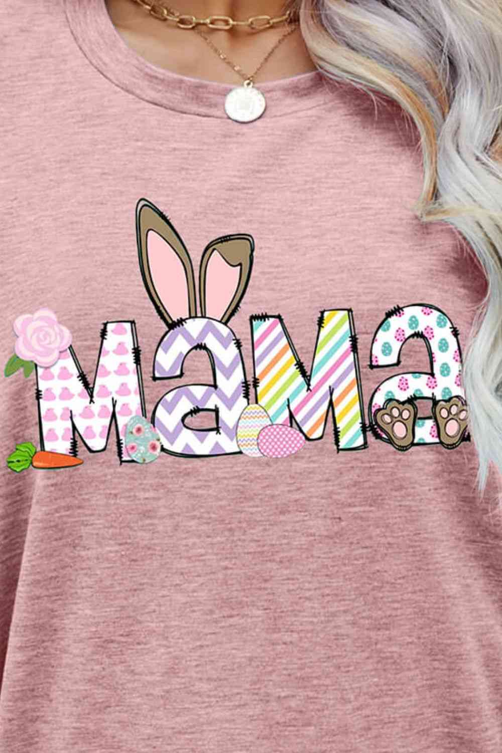 Seasonal Easter MAMA Graphic Round Neck T-Shirt