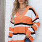 Color Block V-Neck Dropped Shoulder Sweater