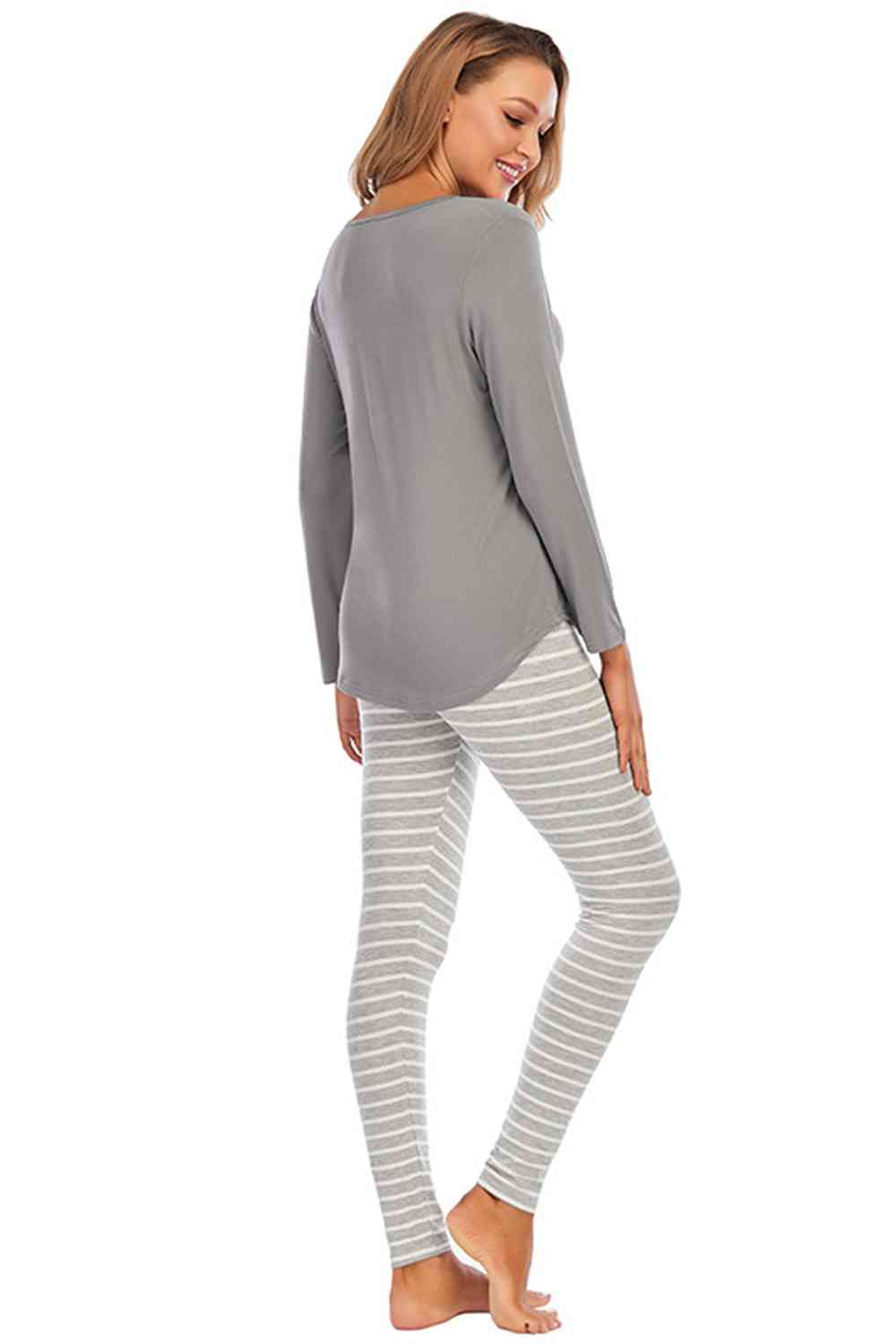 DEER Graphic Round Neck Top and Striped Pants Set