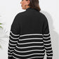 Plus Size Zip-Up Striped Sweater