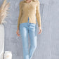 Ribbed Long Sleeve Slit Distressed Sweater