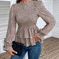 Laken Jay Printed Round Neck Smocked Flounce Sleeve T-Shirt