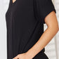 Zenana Full Size Rolled Short Sleeve V-Neck Dress - Brand Zenana