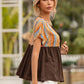 Striped Tie Neck Short Sleeve Blouse