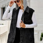 Drawstring Pocketed Button Up Sleeveless Denim Jacket