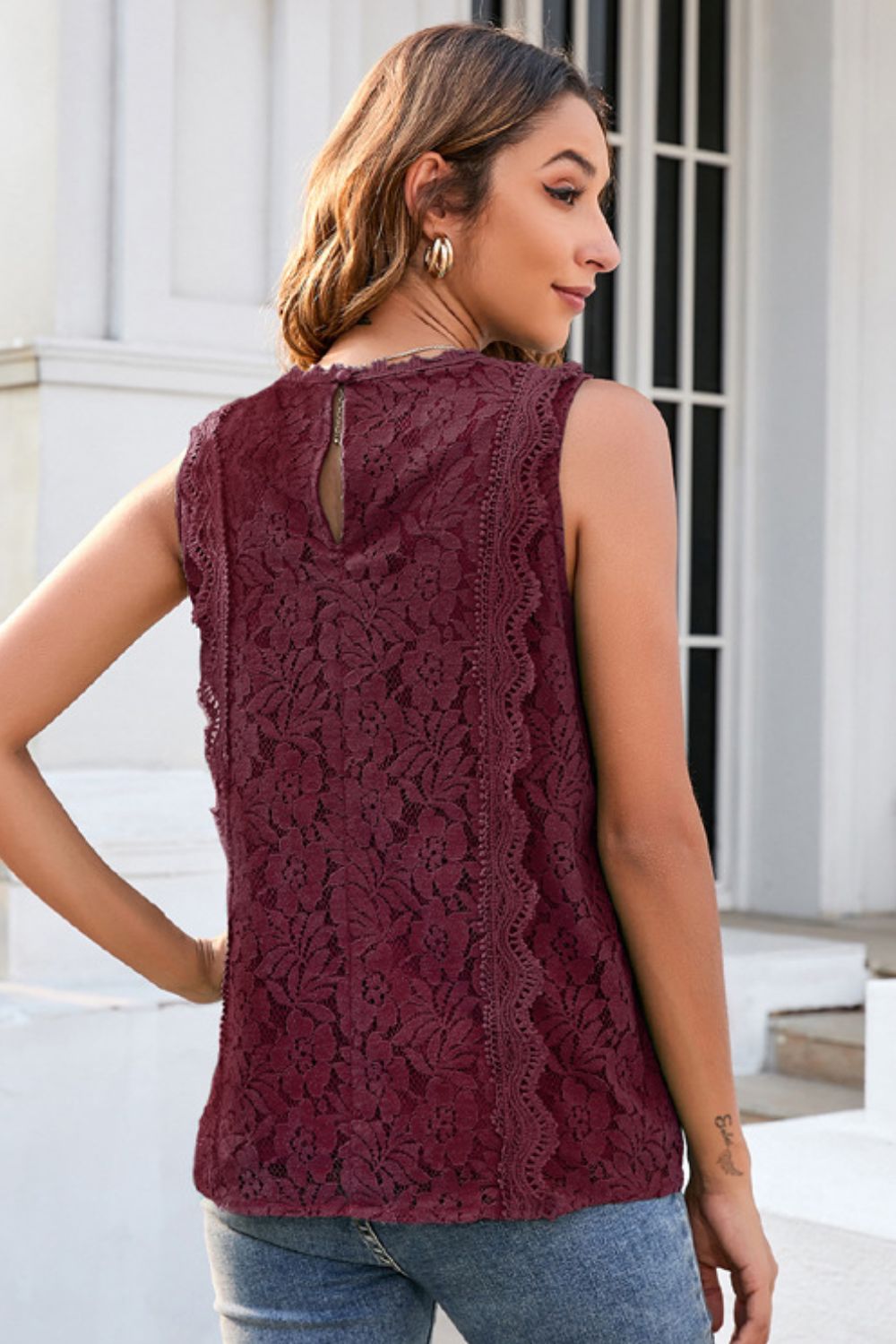 Full Size Lace V-Neck Tank