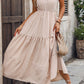 Decorative Button Notched Tiered Dress