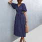 Women's Printed V-Neck Flutter Sleeve Belted Dress