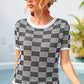 Women's Checkered Short Sleeve Knit Top