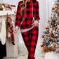 Christmas Plaid Contrast Trim Hooded Lounge Set