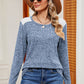 Eyelet Ribbed Round Neck Long Sleeve T-Shirt