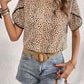 Printed Pom Pom Detail Petal Sleeve Round Neck Blouse