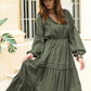 Amelia Tie Neck Long Sleeve Midi Tiered Dress