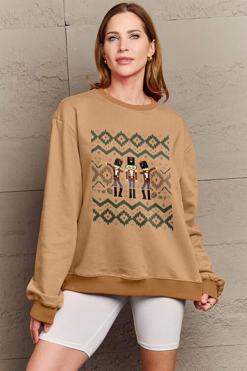 Simply Love Full Size Christmas Themed Nutcracker Graphic Long Sleeve Sweatshirt