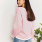 Double Take Blush Pink Contrast Detail Dropped Shoulder Knit Top
