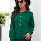 Full Size Half-Snap Green Drawstring Hoodie with Kangaroo Pocket