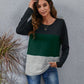 Color Block Round Neck Long Sleeve T-Shirt