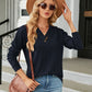 Full Size Decorative Button V-Neck Long Sleeve T-Shirt