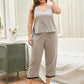 SOCOMFY Plus Size Lace Trim Slit Cami and Pants Pajama Set