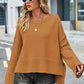 High-Low Slit Round Neck Long Sleeve Sweater