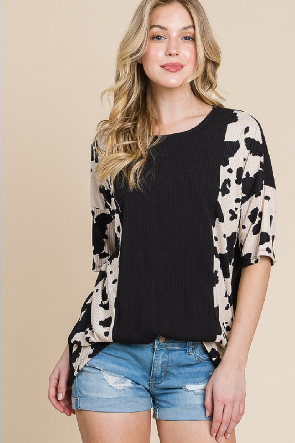 BOMBOM Rodeo Love Ribbed Animal Contrast Tee *