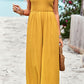 Women's Frill Trim Tie Shoulder Wide Leg Jumpsuit with Pockets