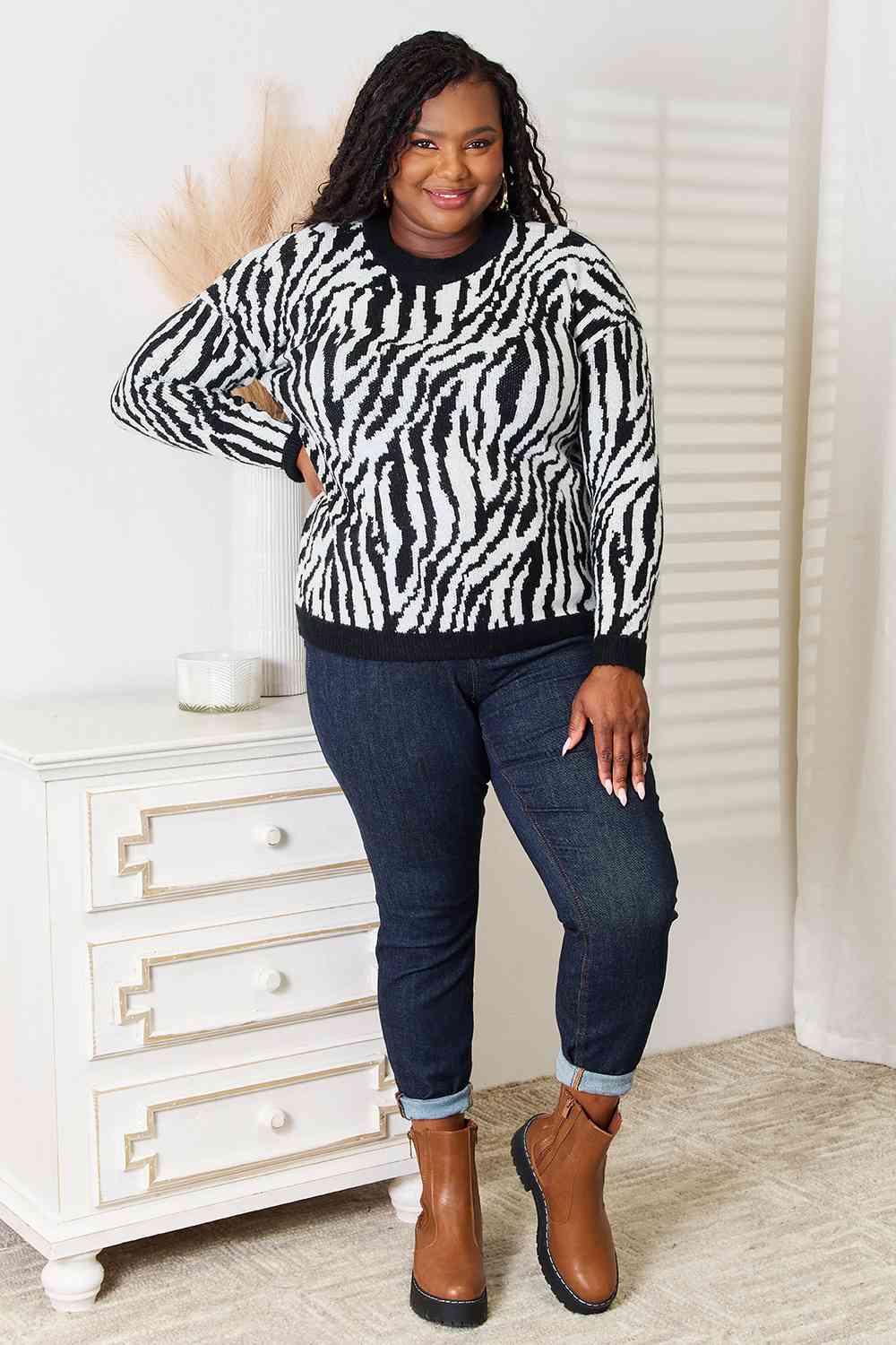 Heimish Full Size Zebra Print Sweater *