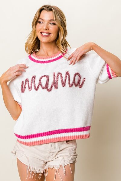 BiBi MAMA Contrast Trim Short Sleeve Sweater *