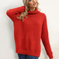 Slit Turtleneck Dropped Shoulder Sweater