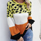 Color Block Round Neck Lantern Sleeve Sweater