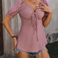 Ruched V-Neck Flounce Sleeve Blouse