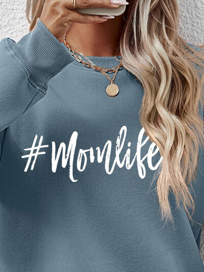 #MomLife Letter Graphic Round Neck Sweatshirt