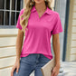 Pocketed Johnny Collar Short Sleeve Blouse