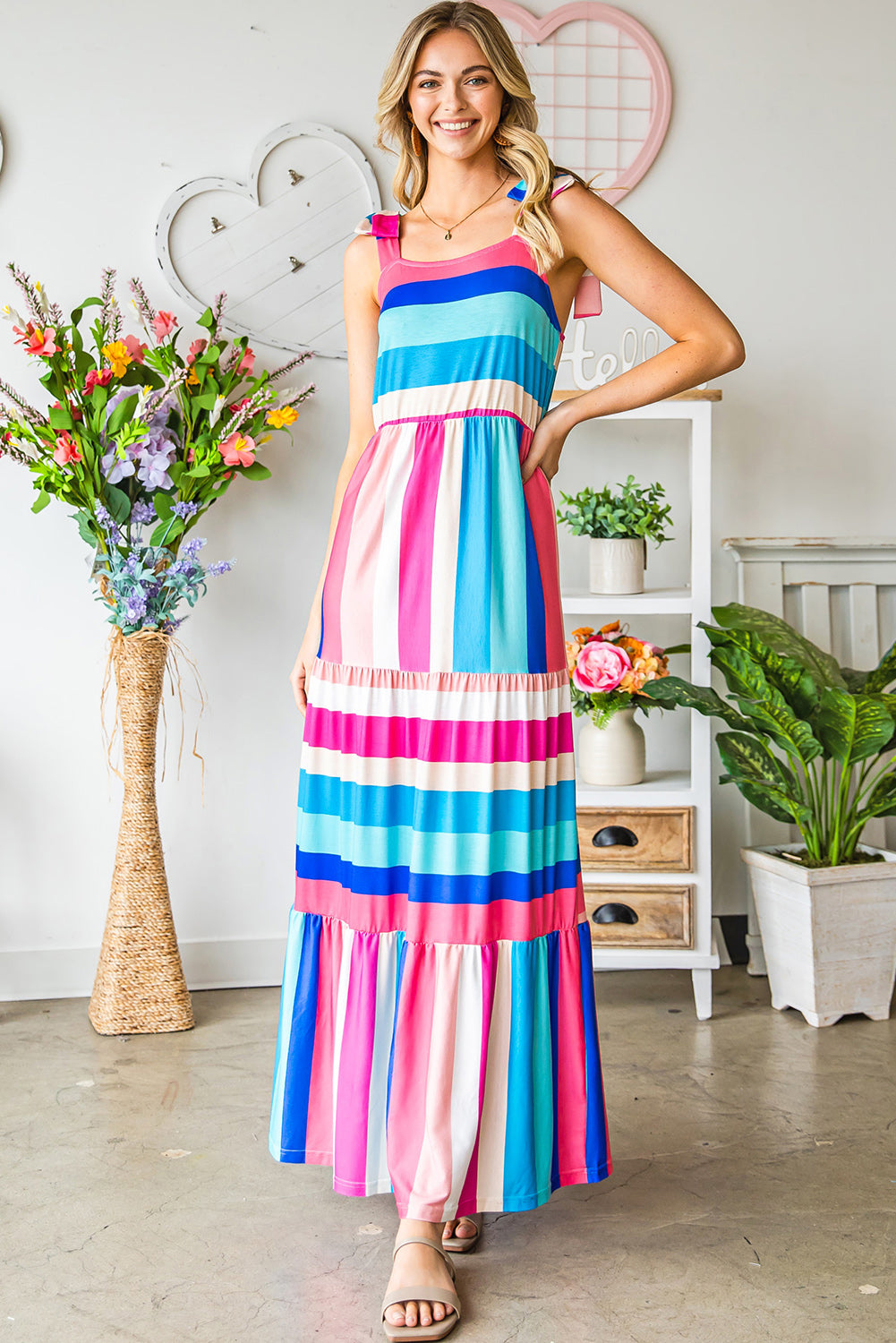 Women's Striped Sleeveless Maxi Dress