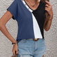 Women's Bryony Color Block Decorative Button V-Neck Tee