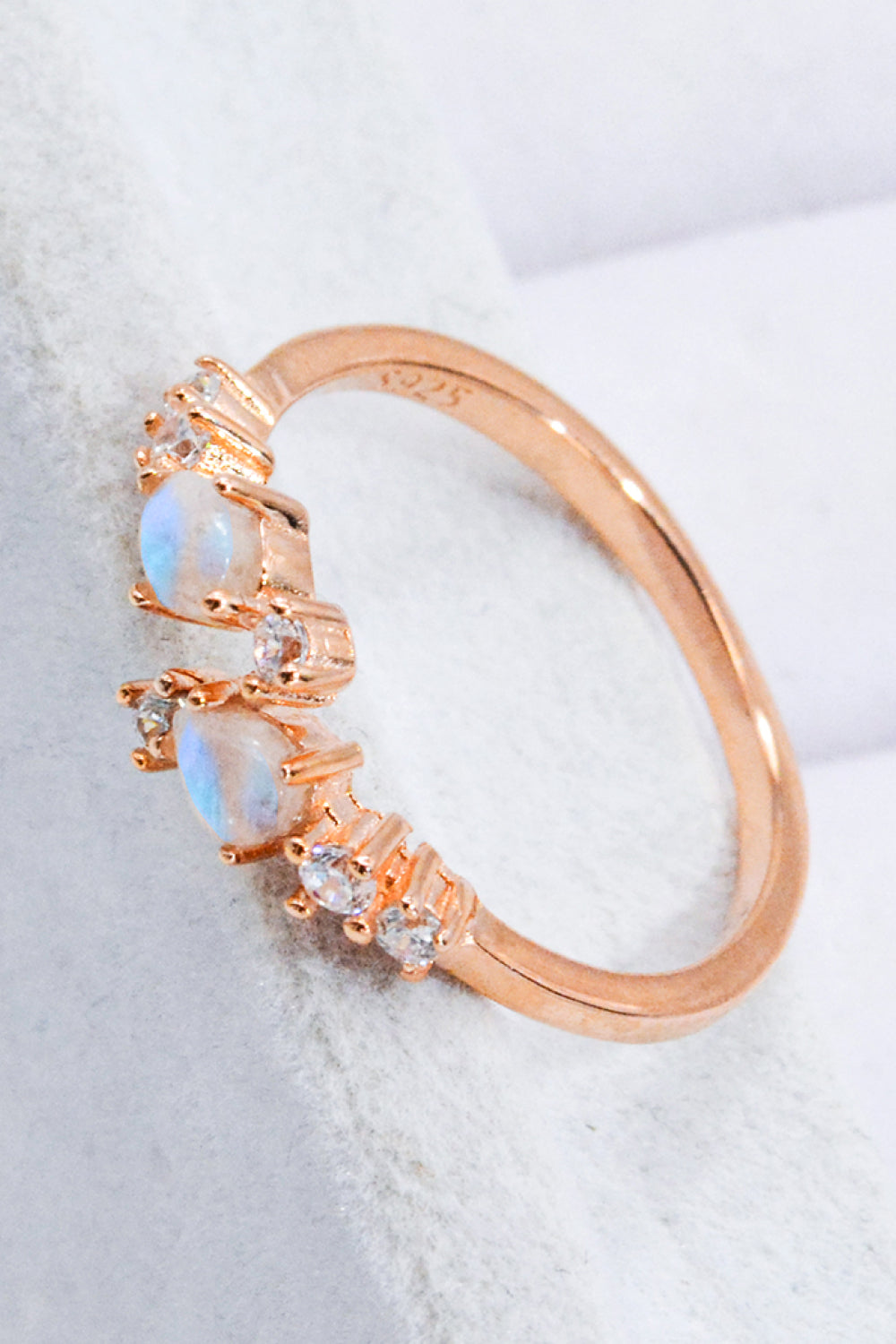 Women's Natural Moonstone and Zircon Open Ring