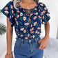 Floral Tie Neck Flutter Sleeve Blouse