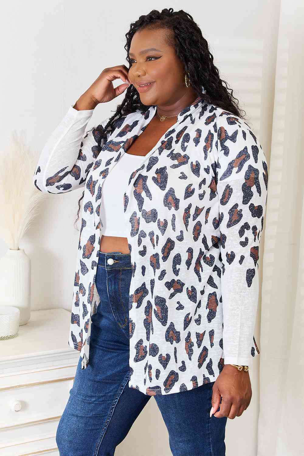 Double Take Leopard Long Sleeve Cardigan *