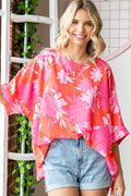 First Love Slit Printed Round Neck Half Sleeve Blouse *