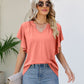 Women's JAYLEEN Full Size Notched Neck Flutter Sleeve Tee