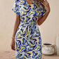 Tied Printed V-Neck Short Sleeve Dress