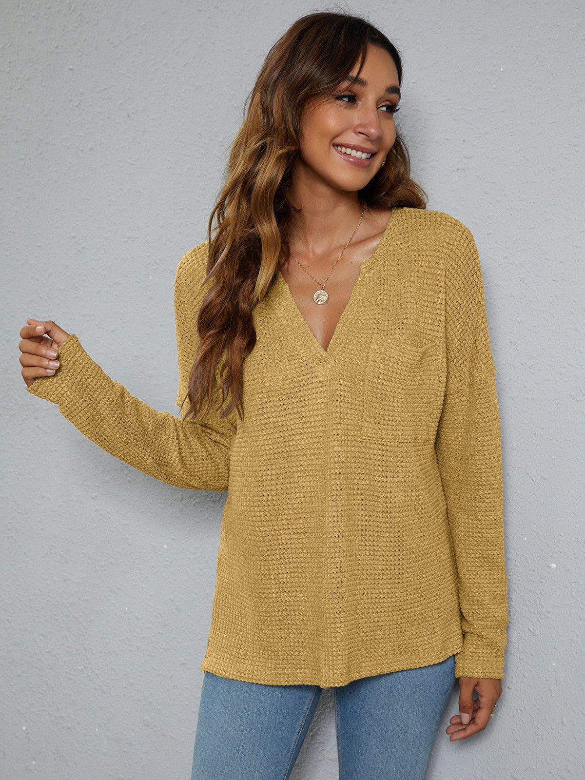 Beauteous Dropped Shoulder High-Low Waffle-Knit Top