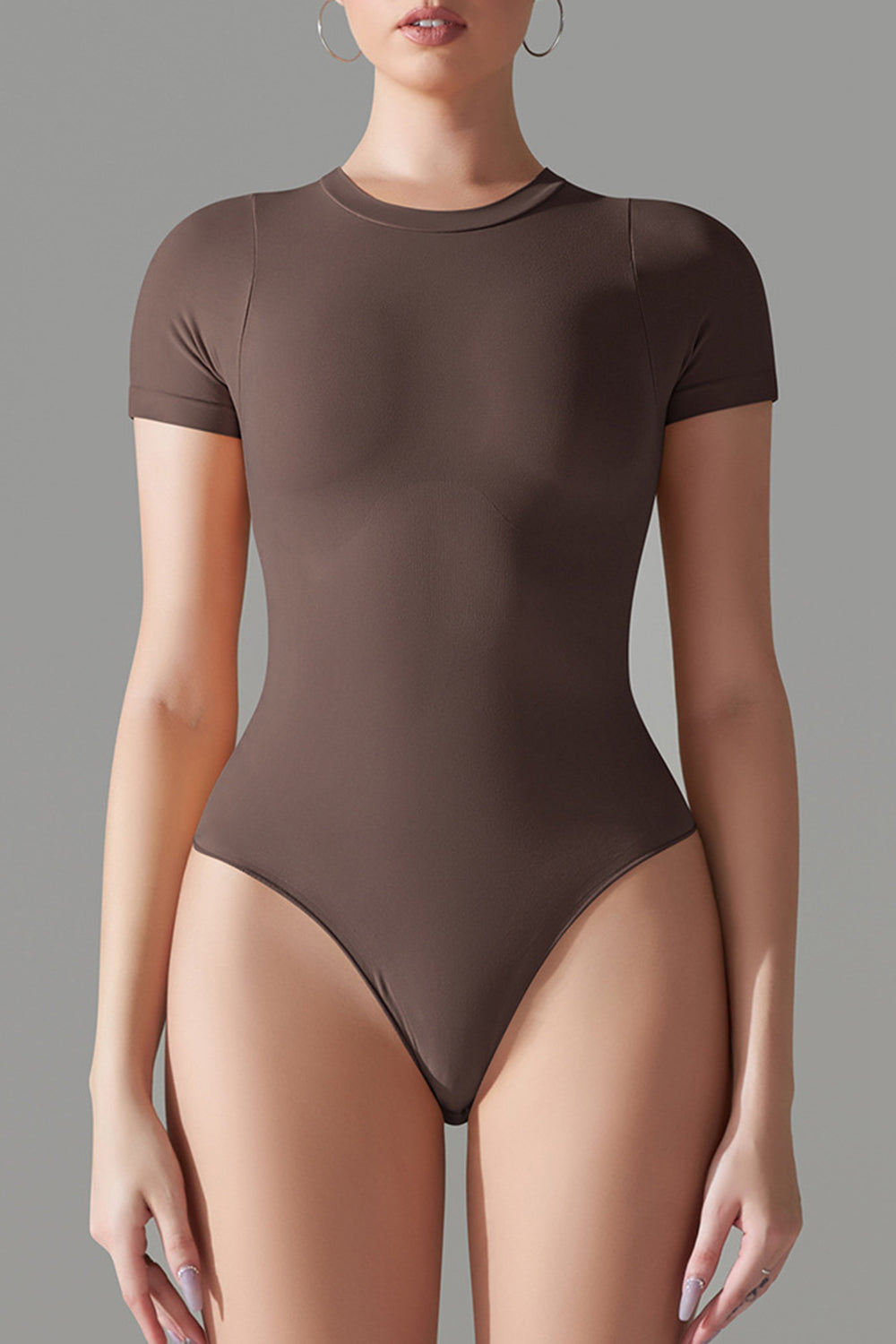 Round Neck Short Sleeve Active Bodysuit