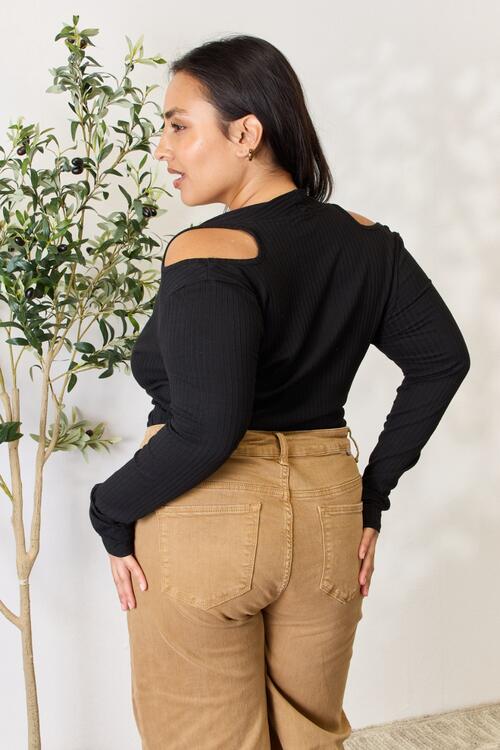 Culture Code Full Size Ribbed Surplice Cold Shoulder Top *
