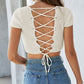 Lace-Up Openwork Square Neck Sweater