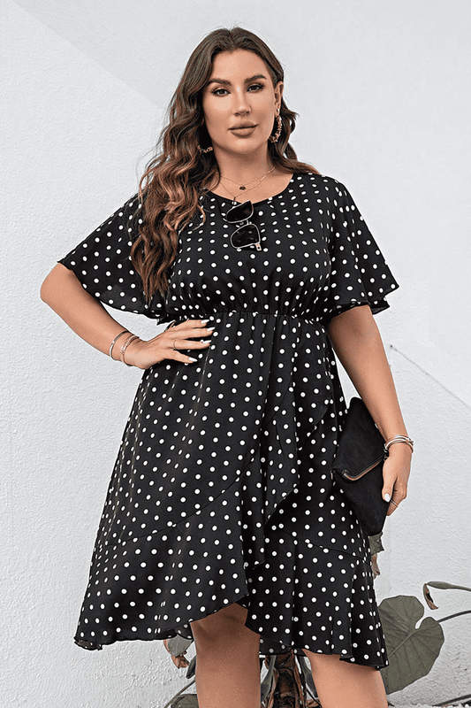 Aaliyah Isla Plus Size Polka Dot Flutter Sleeve Dress