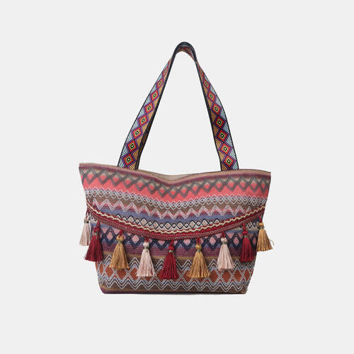 Dazzling Lifestyle Printed Tassel Detail Tote Bag