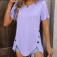Decorative Button Round Neck Short Sleeve Blouse