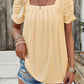 Eyelet Square Neck Puff Sleeve T-Shirt